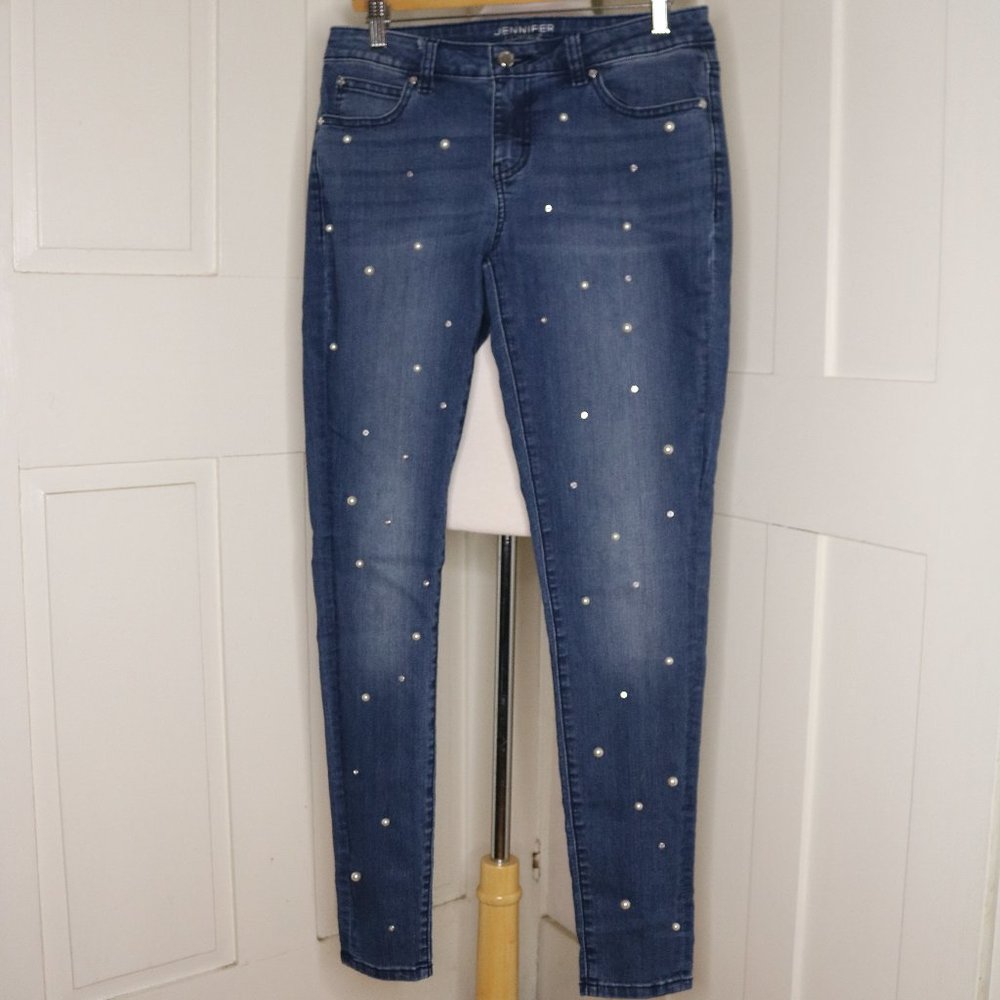 Jennifer Lopez Pearl & Rhinestone Stretch Cotton Skinny Jeans Sz 4